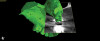 Fig 13. Thin (0.2 mm) slice at the level of the maxillary right first molar shown in Fig 12 with the STL file of the surface model registered. In this case no scanning appliance was used. Note the blooming effect produced by the artifacts at the level of the first molar.