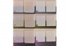 Fig 8. Lithium-disilicate (A, B, C) and zirconia (D, E, F) tiles of 0.5 mm (left) and 1 mm (right) thickness covering dentin shade composite blocks (top rows) and titanium blocks (bottom rows) that were unanodized (A, D), gold anodized (B, E), and pink anodized (C, F).